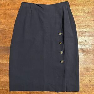 Salvatore Ferragamo 100% Wool Logo Button Skirt